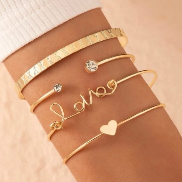 Jewelry - 4pcs Letter & Heart Decor Bracelets For Women Jewelry Fashion Accessorie…